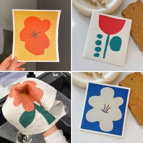 Household Wood Pulp Cotton Cleaning Cloth And Dishwashing (Option: 4 Pieces Of Flowers-19x17x0.2cm)
